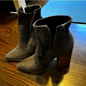 Elegant Dark Brown-Green Suede Ankle Boots